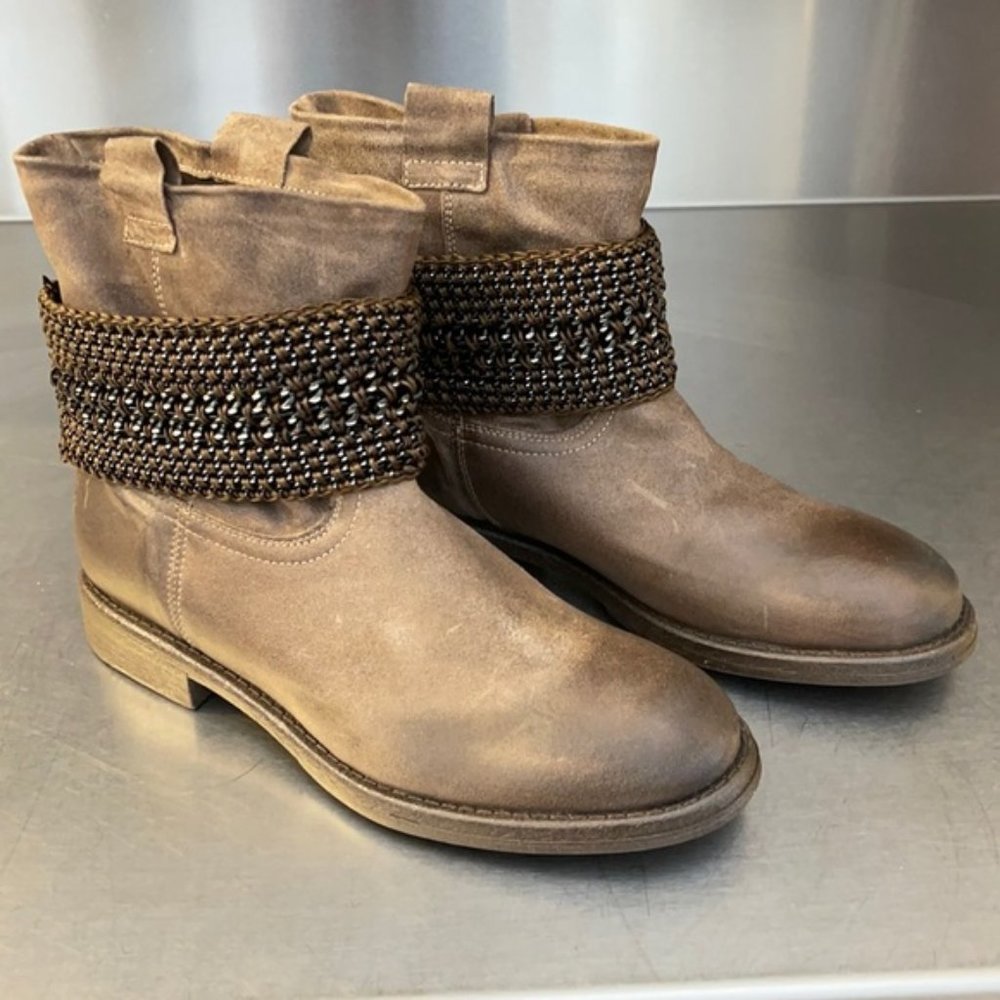 Belted taupe leather boots from Sundance